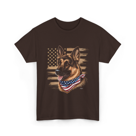 German Shepherd USA Flag Shepherd T-Shirt - Dark Chocolate