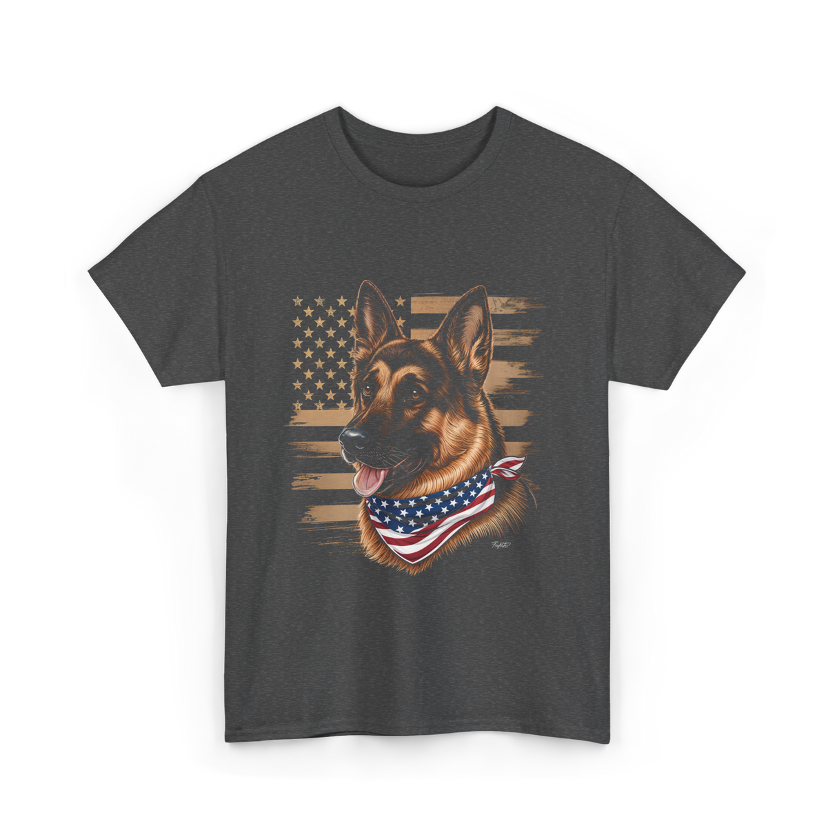 German Shepherd USA Flag Shepherd T-Shirt - Dark Heather