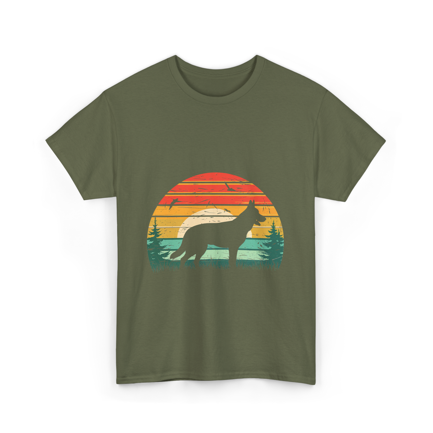 German Shepherd Vintage Retro Dog T-Shirt - Military Green