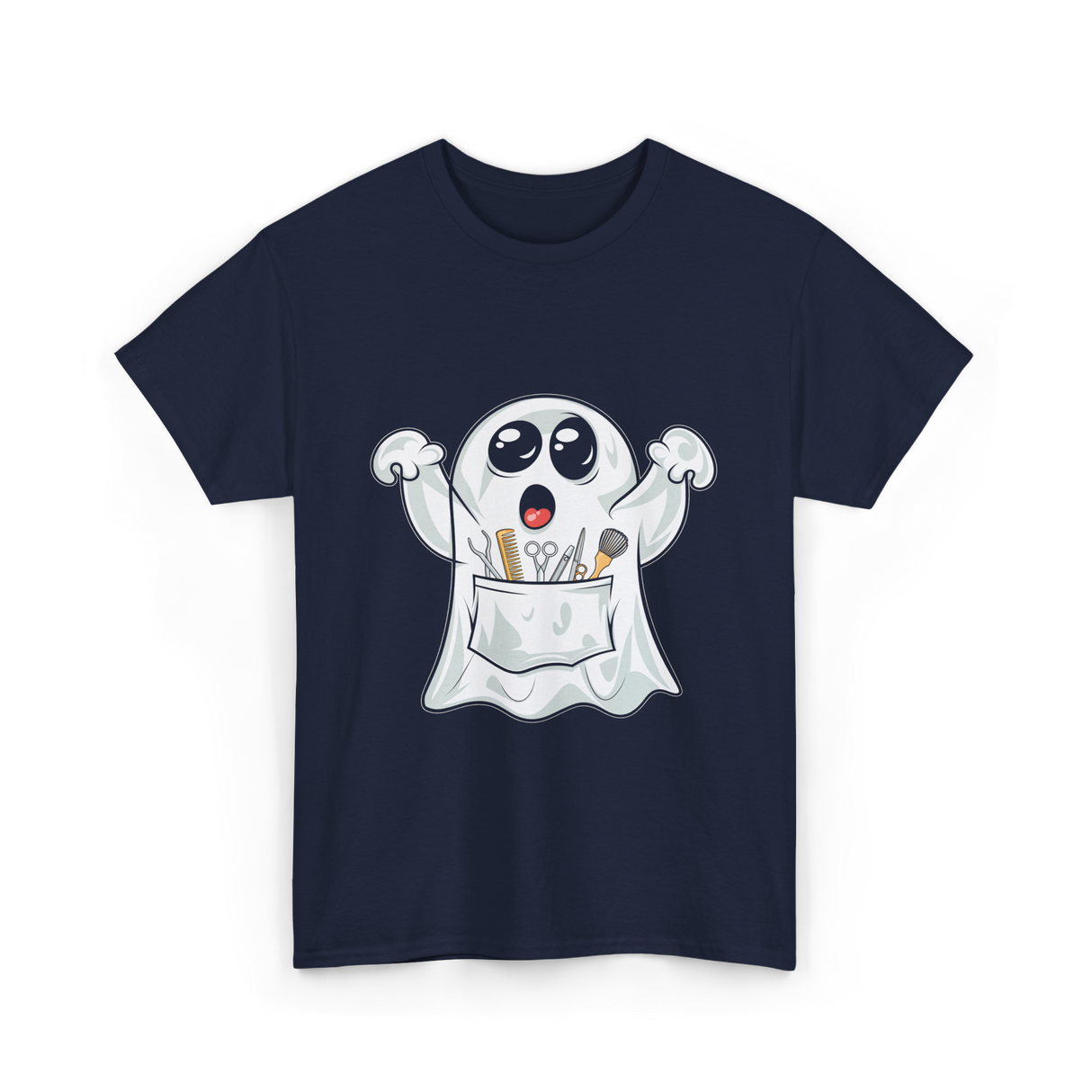 Ghost Barber Hairstylist Halloween Costume T-Shirt - Navy