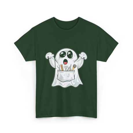 Ghost Barber Hairstylist Halloween Costume T-Shirt - Forest Green