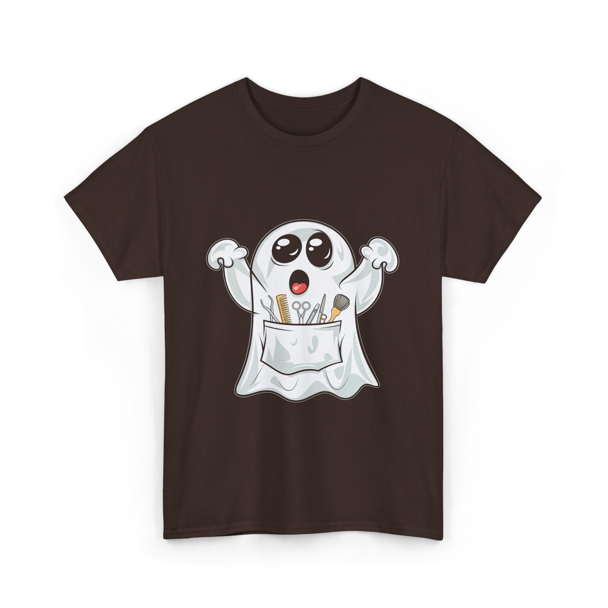 Ghost Barber Hairstylist Halloween Costume T-Shirt - Dark Chocolate