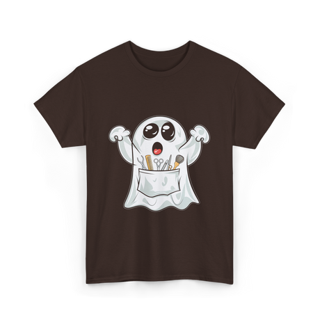 Ghost Barber Hairstylist Halloween Costume T-Shirt - Dark Chocolate