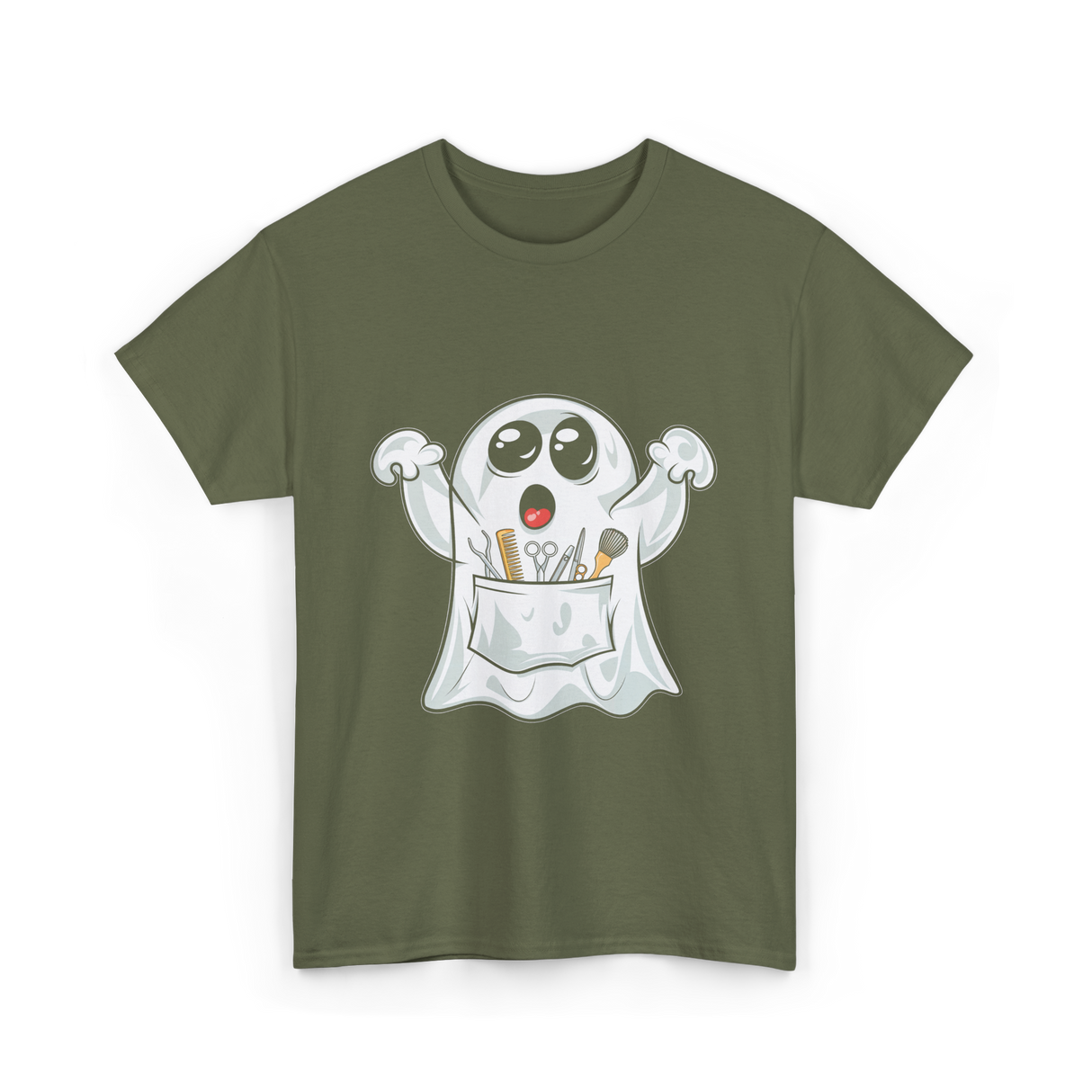 Ghost Barber Hairstylist Halloween Costume T-Shirt - Military Green