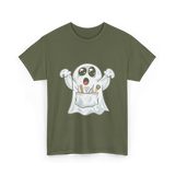 Ghost Barber Hairstylist Halloween Costume T-Shirt - Military Green