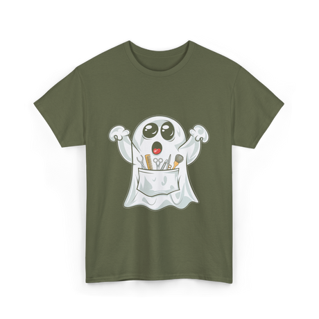 Ghost Barber Hairstylist Halloween Costume T-Shirt - Military Green