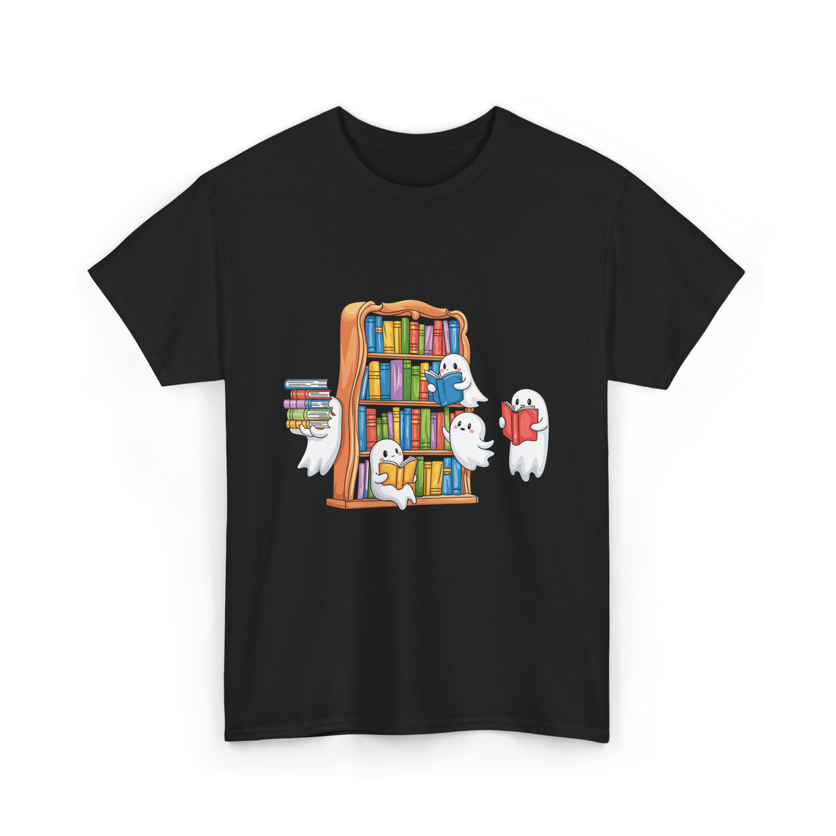 Ghosts Reading Books Halloween Librarian T-Shirt - Black