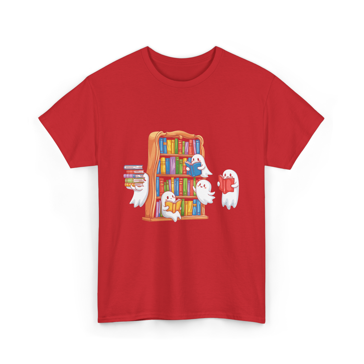 Ghosts Reading Books Halloween Librarian T-Shirt - Red