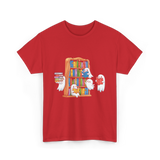 Ghosts Reading Books Halloween Librarian T-Shirt - Red