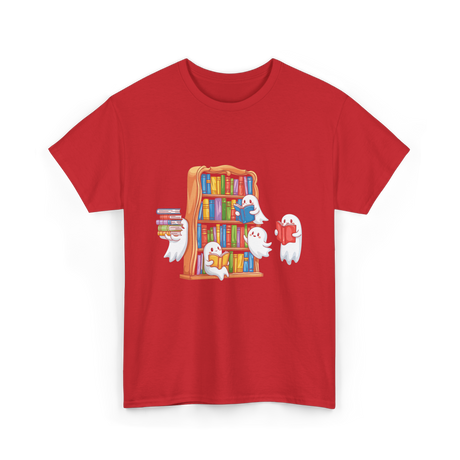 Ghosts Reading Books Halloween Librarian T-Shirt - Red