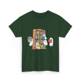 Ghosts Reading Books Halloween Librarian T-Shirt - Forest Green