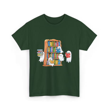 Ghosts Reading Books Halloween Librarian T-Shirt - Forest Green