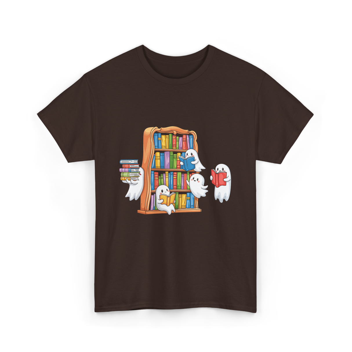 Ghosts Reading Books Halloween Librarian T-Shirt - Dark Chocolate