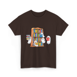 Ghosts Reading Books Halloween Librarian T-Shirt - Dark Chocolate