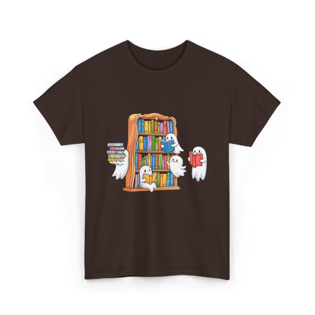 Ghosts Reading Books Halloween Librarian T-Shirt - Dark Chocolate