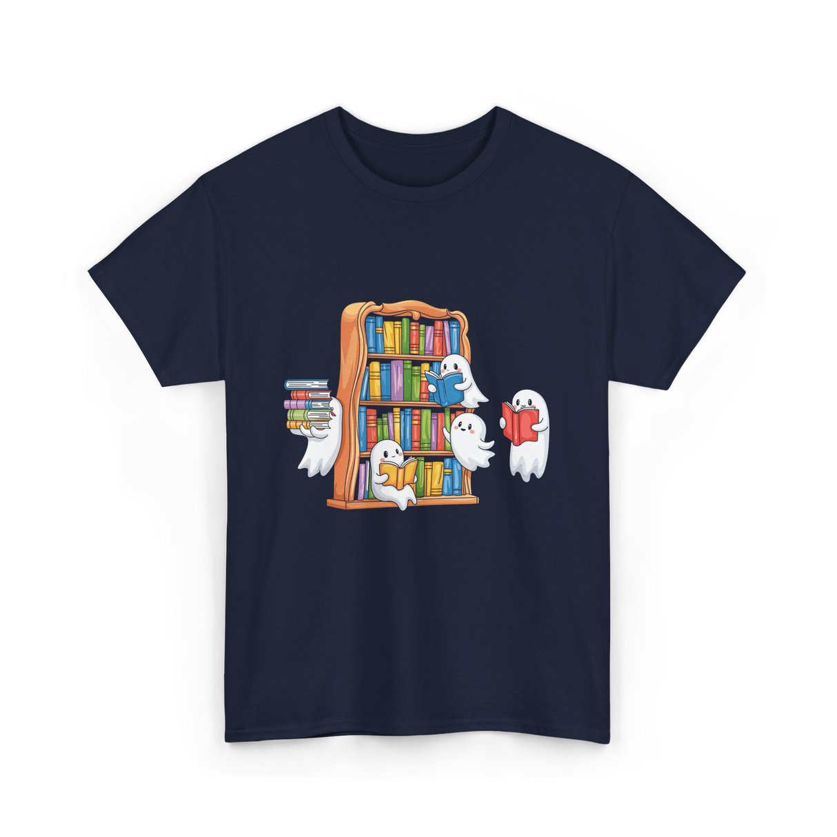 Ghosts Reading Books Halloween Librarian T-Shirt - Navy