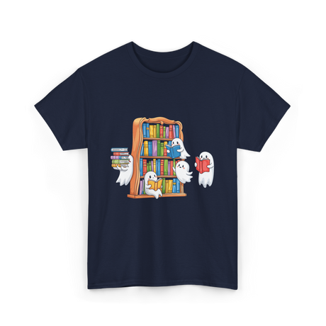 Ghosts Reading Books Halloween Librarian T-Shirt - Navy