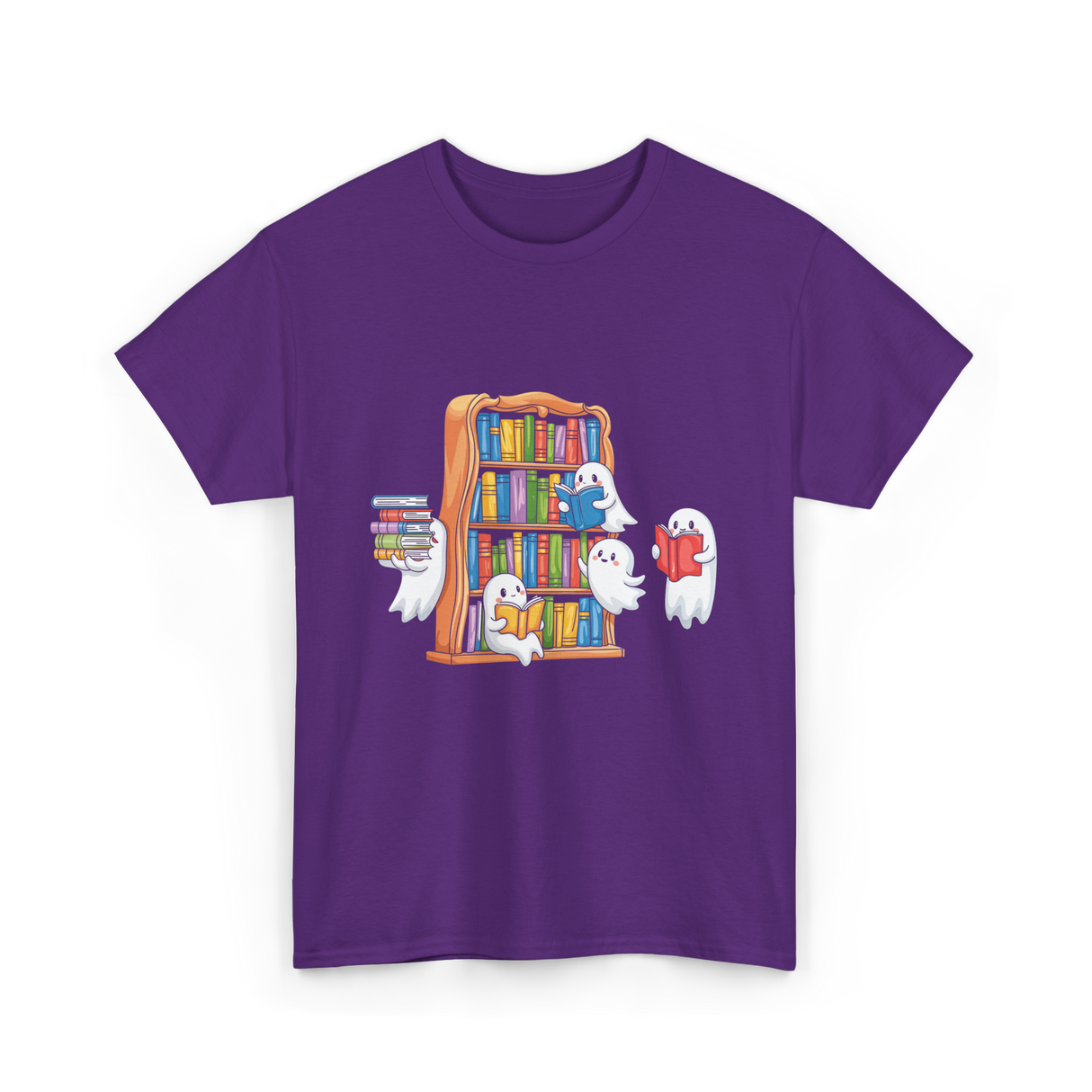 Ghosts Reading Books Halloween Librarian T-Shirt - Purple