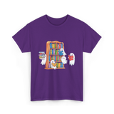 Ghosts Reading Books Halloween Librarian T-Shirt - Purple