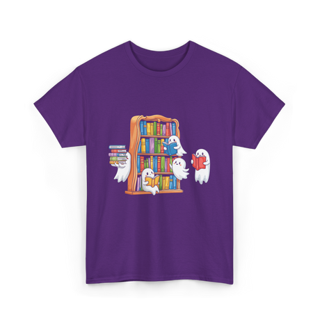 Ghosts Reading Books Halloween Librarian T-Shirt - Purple