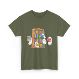 Ghosts Reading Books Halloween Librarian T-Shirt - Military Green