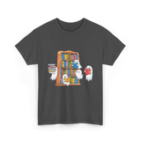 Ghosts Reading Books Halloween Librarian T-Shirt - Dark Heather