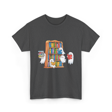 Ghosts Reading Books Halloween Librarian T-Shirt - Dark Heather