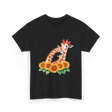 Giraffes and Sunflowers Wildlife T-Shirt - Black