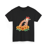 Giraffes and Sunflowers Wildlife T-Shirt - Black