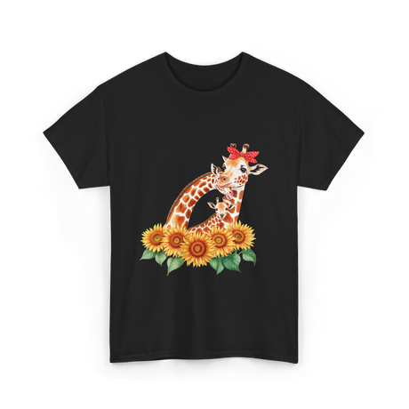 Giraffes and Sunflowers Wildlife T-Shirt - Black