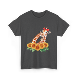 Giraffes and Sunflowers Wildlife T-Shirt - Dark Heather