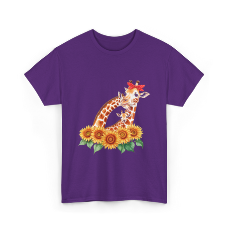 Giraffes and Sunflowers Wildlife T-Shirt - Purple