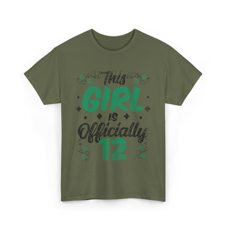 Girl 12 Birthday Celebration T-Shirt - Military Green