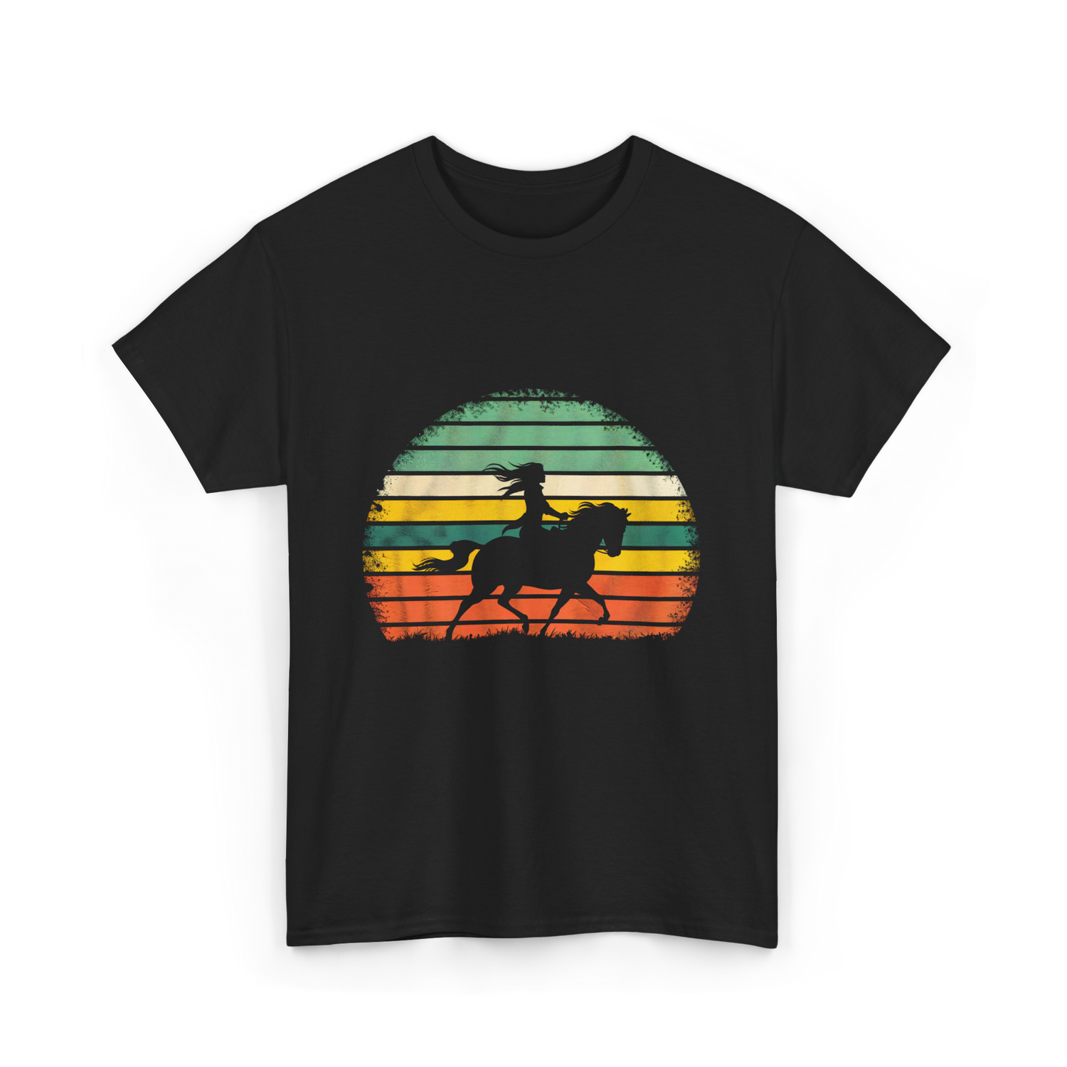 Girl Horse Riding Vintage Cowgirl T-Shirt - Black
