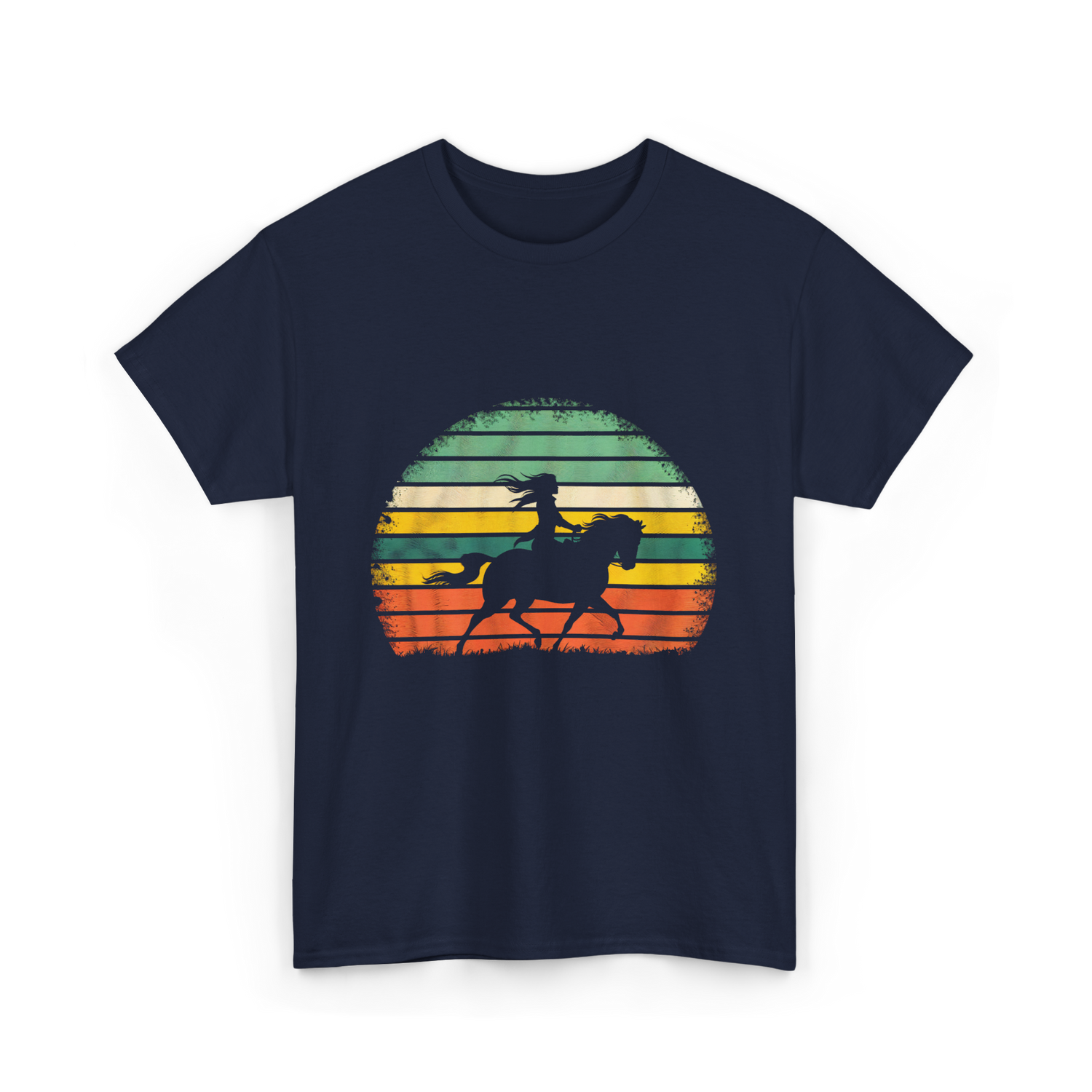 Girl Horse Riding Vintage Cowgirl T-Shirt - Navy