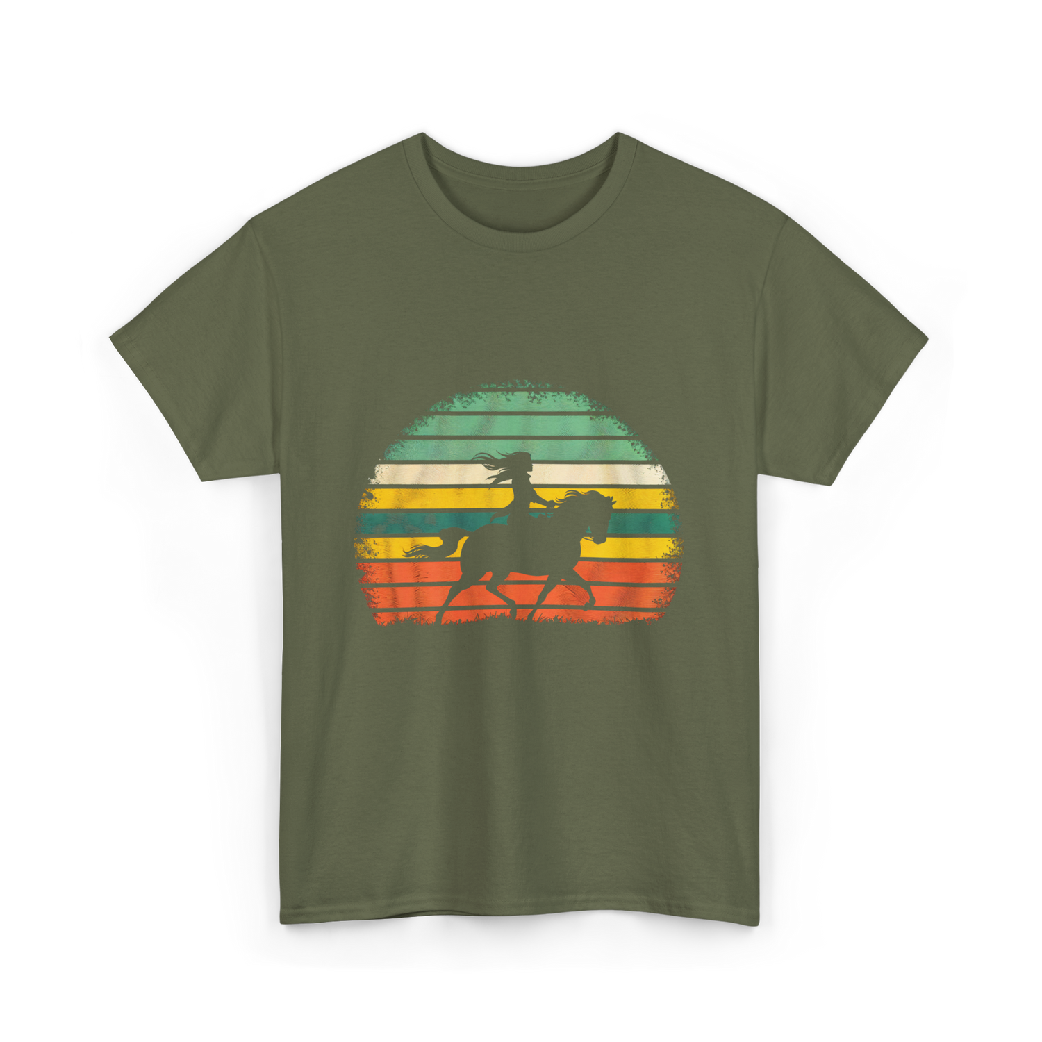 Girl Horse Riding Vintage Cowgirl T-Shirt - Military Green