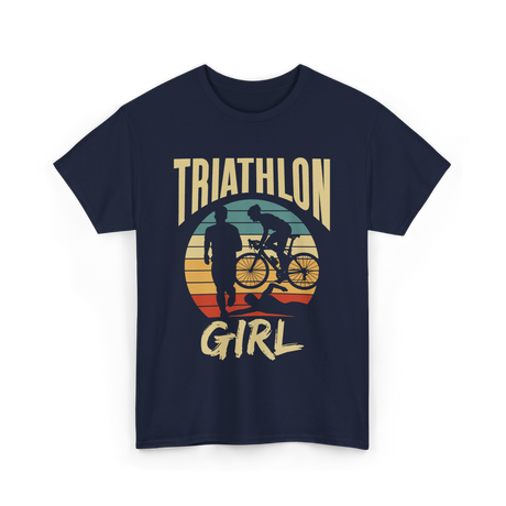 Girl Triathlete Sport Cycling T-Shirt - Navy