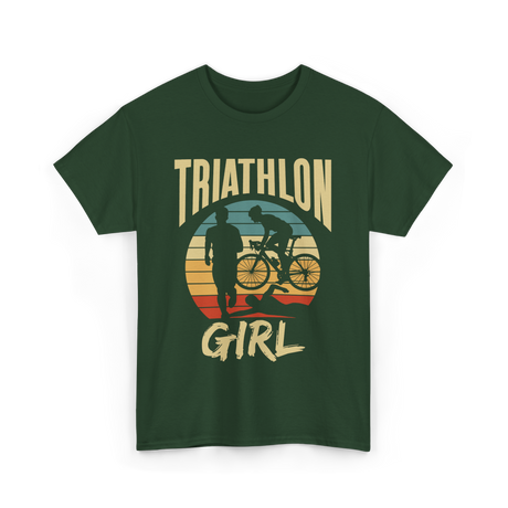 Girl Triathlete Sport Cycling T-Shirt - Forest Green