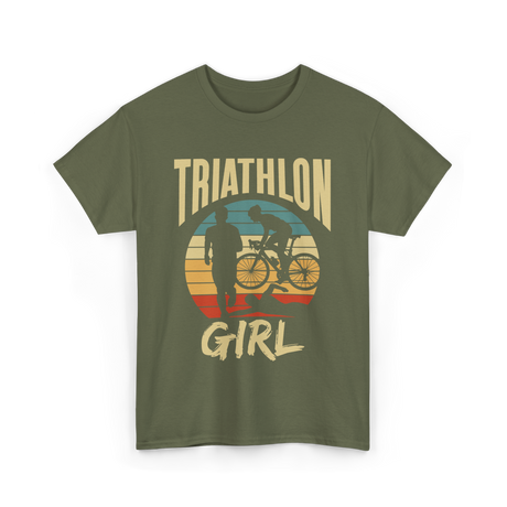 Girl Triathlete Sport Cycling T-Shirt - Military Green