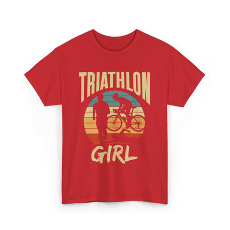 Girl Triathlete Sport Cycling T-Shirt - Red