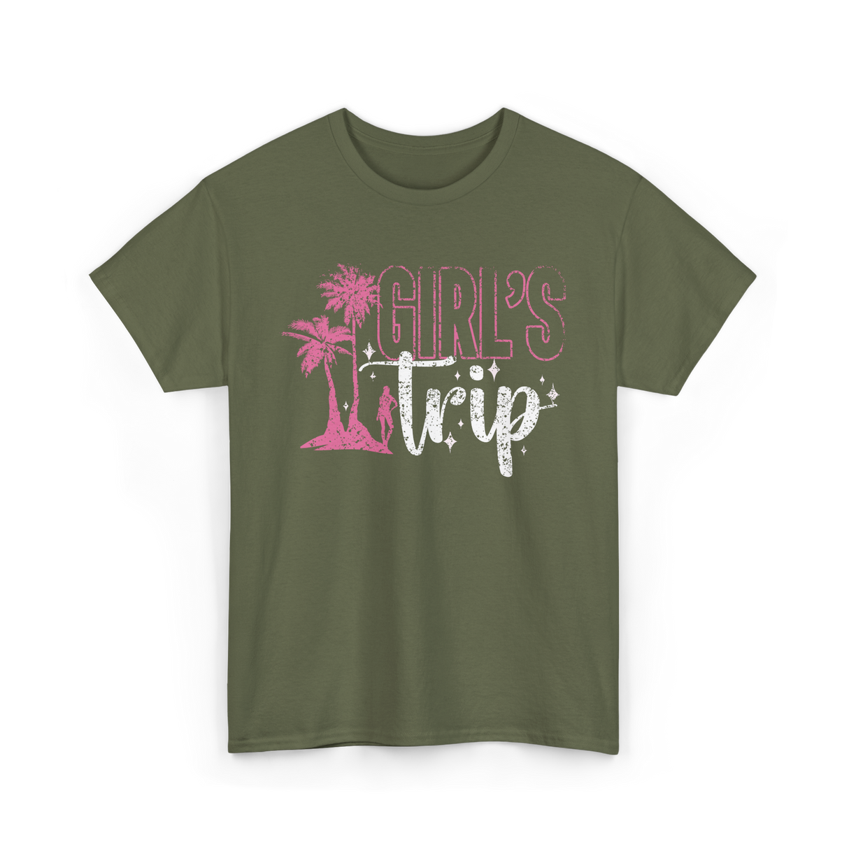 Girl's Trip Travel Adventure T-Shirt - Military Green