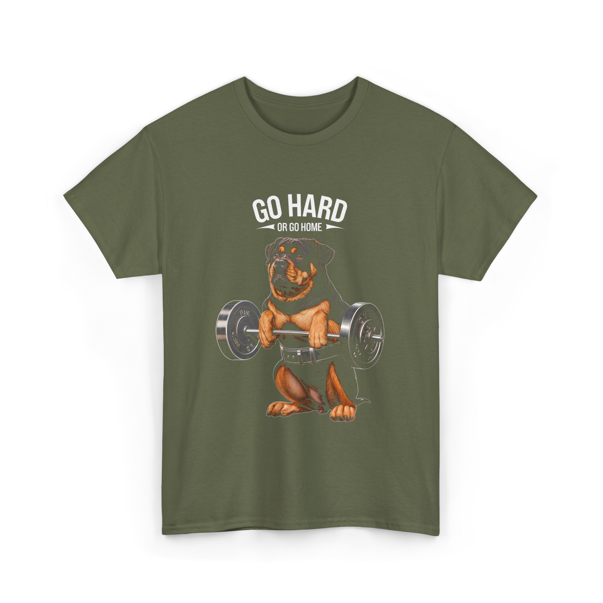 Go Hard Rottweiler Fitness Weightlifting T-Shirt - Military Green