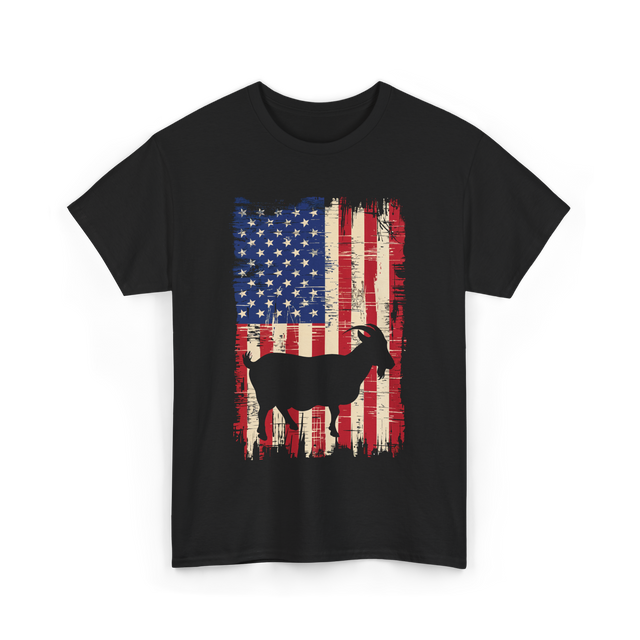 Goat American Flag USA T-Shirt - Black