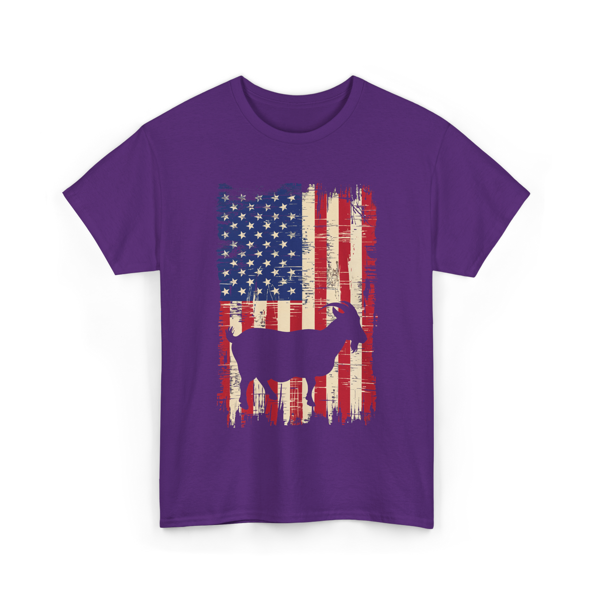 Goat American Flag USA T-Shirt - Purple