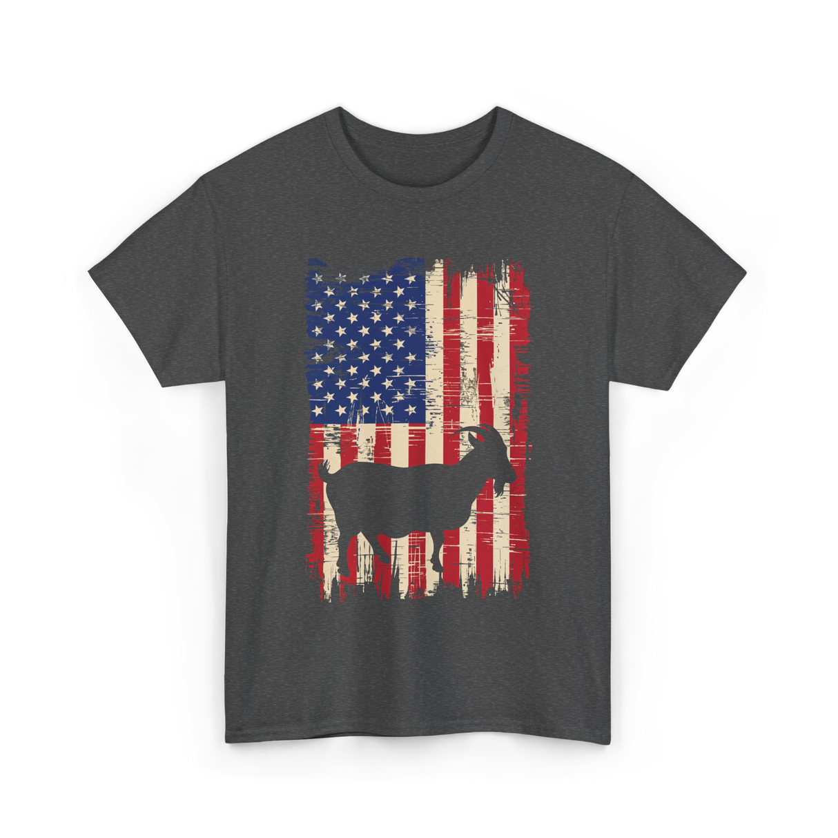 Goat American Flag USA T-Shirt - Dark Heather