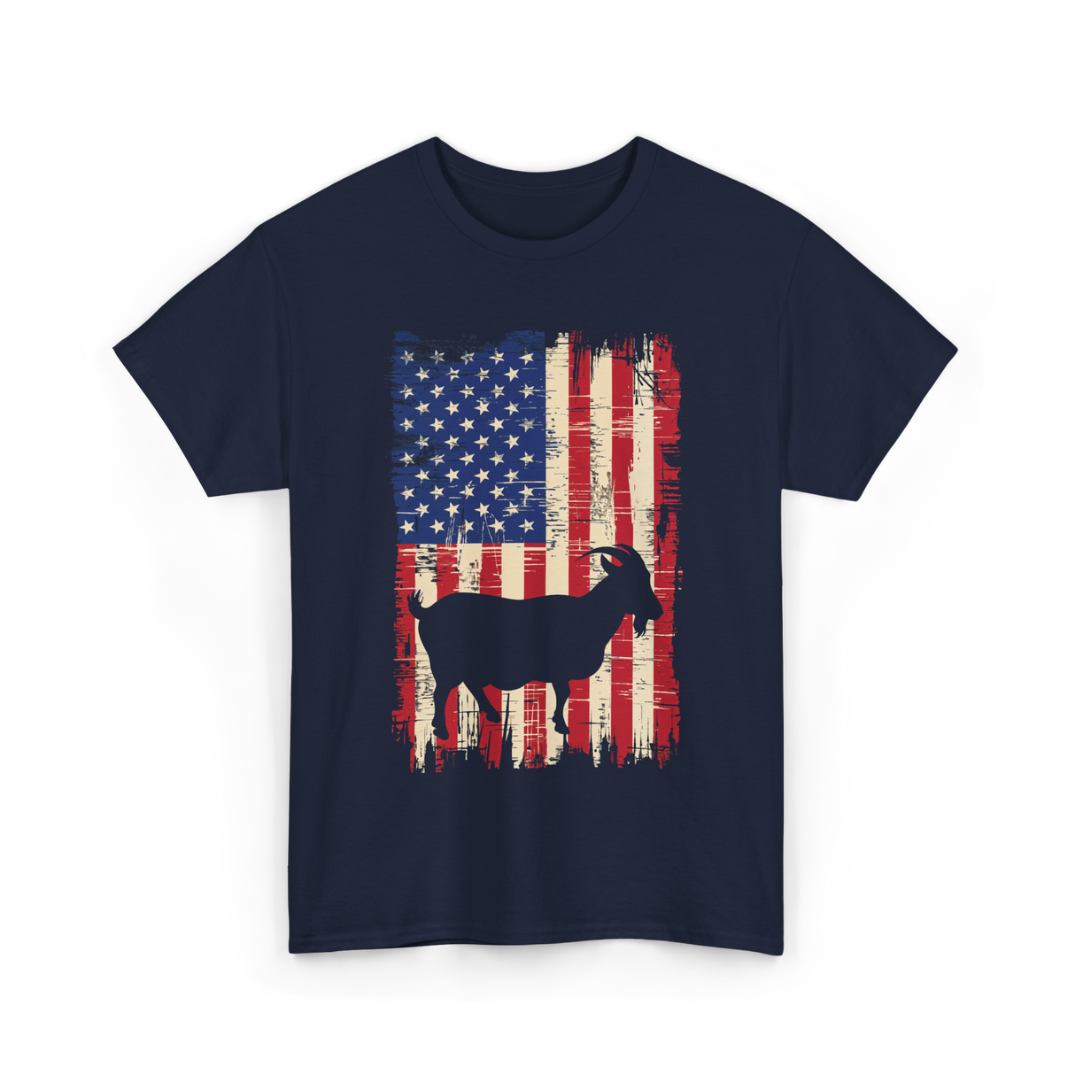 Goat American Flag USA T-Shirt - Navy