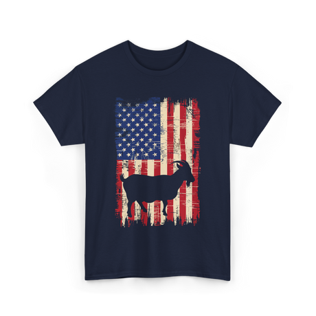 Goat American Flag USA T-Shirt - Navy