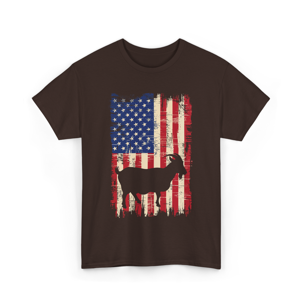 Goat American Flag USA T-Shirt - Dark Chocolate