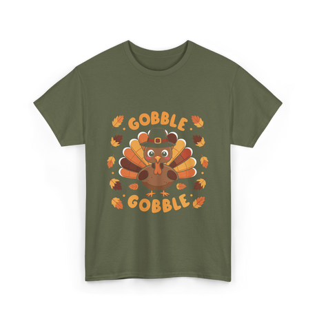 Gobble Gobble Turkey Thanksgiving T-Shirt - Military Green