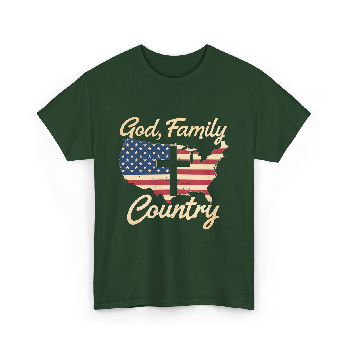 God Family Country Christian T-Shirt - Forest Green